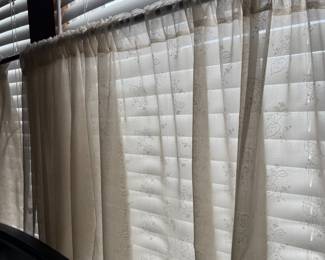 Sheer floral embroidered cafe curtains on rod pocket
