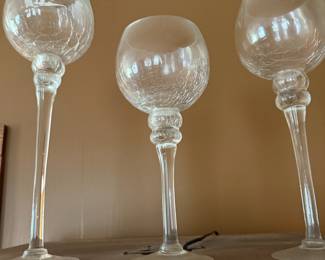 Crackle glass long-stem candle holders, set of three