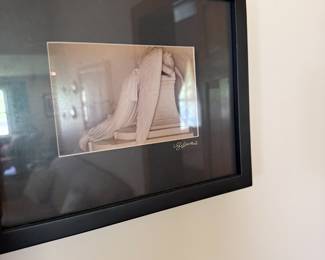 Weeping angel statue photograph, signed, in black frame