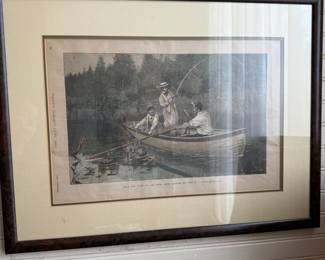 Frank Leslie's Illustrated Newspaper black bass fishing print, 1890, framed