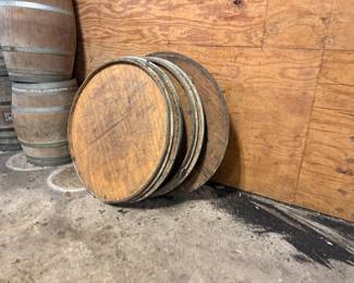 Round wooden wine barrel head lids, set of several