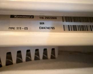 Kenmore refrigerator model 110.29822800 with model and serial plate