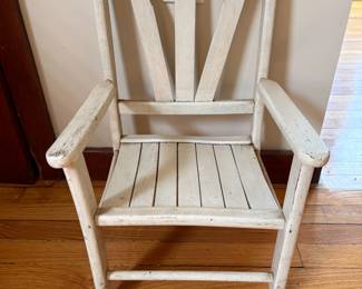 Child's white painted wood armchair with fan-back slats