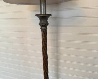 Table lamp with twisted column base and tan bell shade