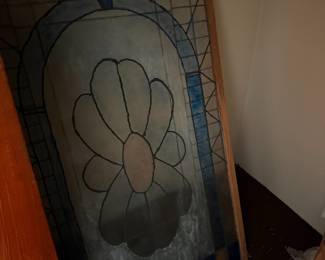 Faux stained glass flower panel in wood frame