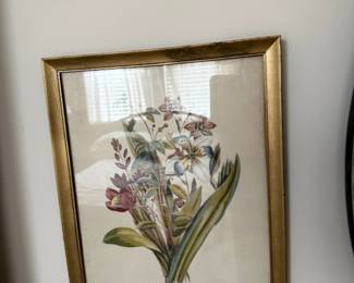 Botanical flower bouquet print in gold frame