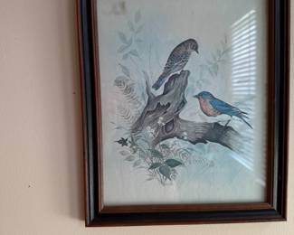 Massa signed bluebird print in wood frame