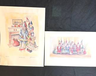 John Evers Signed  Numbered Olde World Santas And Wooden Santas Unframed Prints