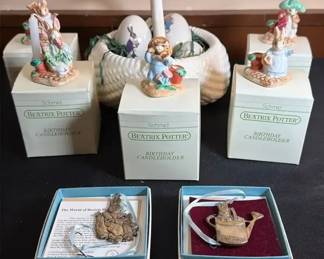 Beatrix Potter Ceramic Candleholders  Sterling Silver Ornaments  Peter Rabbit  Milk Glass Easter