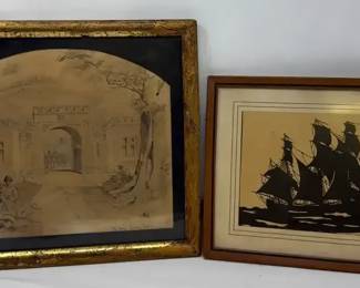 Vintage The Arches Pawsley Park Landscape Drawing And Nautical Silhouette Framed