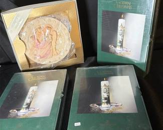 Royal Copenhagen Glass Christmas Candleholder With Candle  New In Box X3  Roman Seraphim Plate