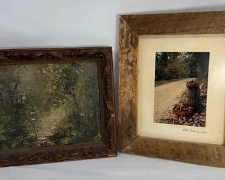 Rustic Autumn Bill Farthing Framed Signed Photograph And Vintage Forest Oil Painting