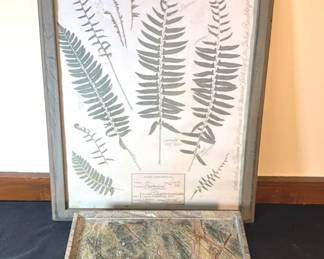 Framed Botanical Fern Print With Rain Forest Green Marble Tray