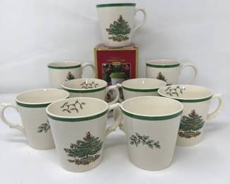Spode China Christmas Tree Pattern Ten Assorted Size Coffee Mugs