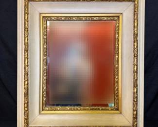 Large Ornate Distressed Antique White And Gold Gilt Wood Wall Mirror
