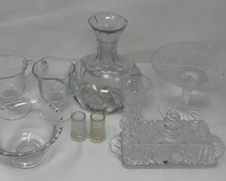 Cut  Crystal Wine Carafe ,butter Dish,creamer N Sugar Set,corset Vase,and More