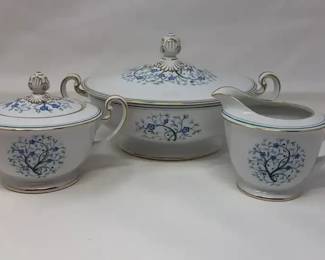 Noritake Granada Covered Vegetable Bowl, Creamer  Sugar Bowl With Floral Motif