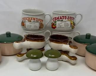 Vintage La Solano Pottery Casserole Dishes, Ceramic Recipe Soup Bowls,