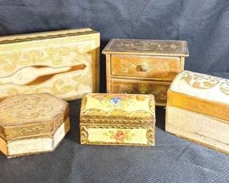 Vintage Italian Florentine Trinket Boxes And Tissue Holder
