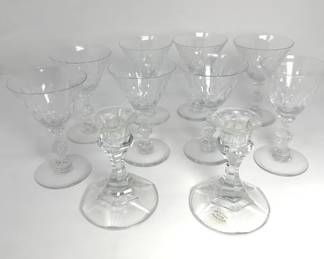 Vintage Crystal Cut Optic Design Eight Sherry Glasses And Pair Of Lead Crystal Candlesticks