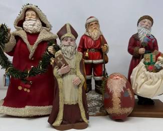 Collection Of Vintage Style Decorative Santa Figurines ANRI, PapierMache  More