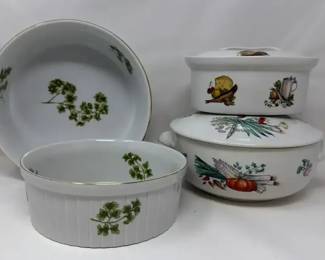 Pair Of Vintage Apilco France Porcelain Covered Casserole Dishes  Andrea By Sadek Parsley Pattern