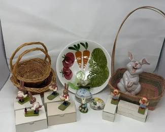 Wooden EasterRabbits,Easter Ducks , Large Glass Easter Rabbit Easter Baskets And More