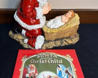 Vintage 1996 Roman Inc. Kneeling Santa W Book