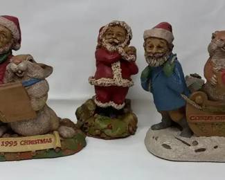 Tom Clark Cairn 1995 Christmas Gnomerabbit, 1996 Gnome  Squirrel Figurine, Pottery Santa Figurine