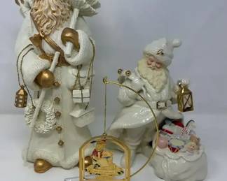 Vintage Style Santa Claus Figurines With Gold Accents 1 Lenox, 1995 Cairn Metal Ornament