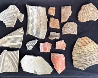 16 Various Unique Pottery Shards * Dated Approximately 1500 AD From a Private Ranch in Brushy Mountain New Mexico *