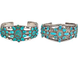 Vintage Sterling & Turquoise Cluster Cuffs - LOT 242