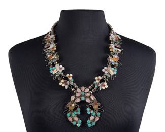 Zuni Sterling & Multi-Stone Inlay Bird Necklace - LOT 22