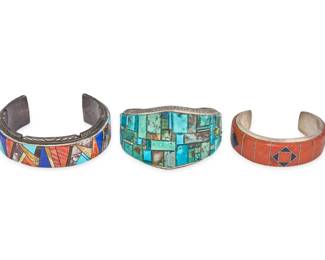 Southwestern Sterling & Multi-Stone Inlay Cuffs - LOT 255