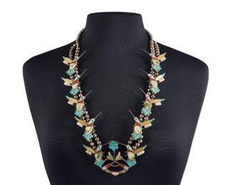 Vintage Zuni Multi-Stone Hummingbird Necklace - LOT 33