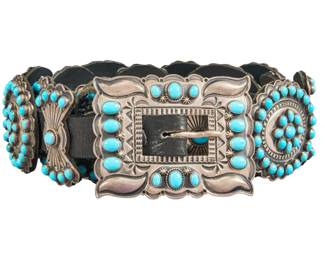 Andy Cadman, Navajo Sterling & Turquoise Concho Belt - LOT 175