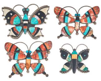 Federico Jimenez, (4) Mexican Sterling & Multi-Stone Butterfly Pins - LOT 279