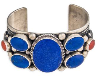 Guy Hoskie, Navajo Sterling & Multi-Stone Cuff - LOT 228