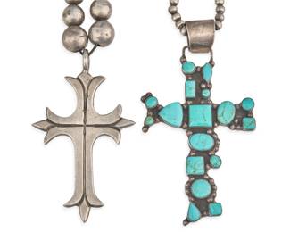 Mexican Sterling Cross Pendant Necklaces - LOT 122