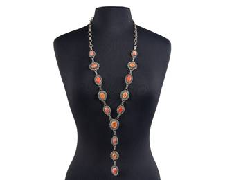 Navajo Sterling & Spiny Oyster Lariat Necklace - LOT 53