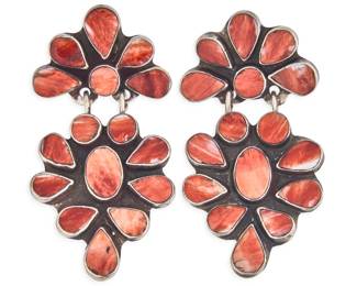 Oscar Betz, Sterling & Spiny Oyster Drop Earrings - LOT 272