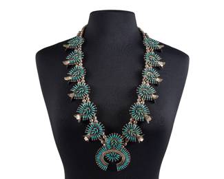 Zuni Sterling & Turquoise Petit Point Squash Blossom - LOT 6