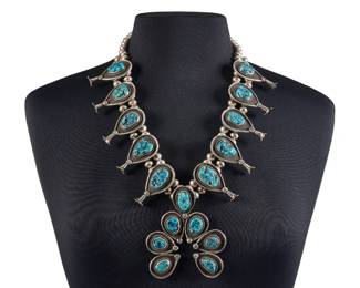 Southwestern Sterling & Turquoise Squash Blossom - LOT 9