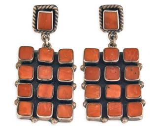 Federico Jimenez, Mexican Sterling & Coral Earrings - LOT 273