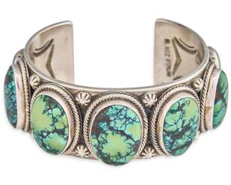 Ned Nez, Navajo Sterling & Turquoise Cuff - LOT 223