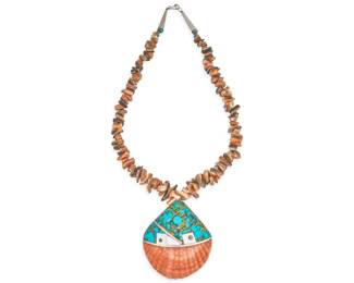 Joe Garcia, Santo Domingo Multi-Stone Shell Pendant Necklace - LOT 78