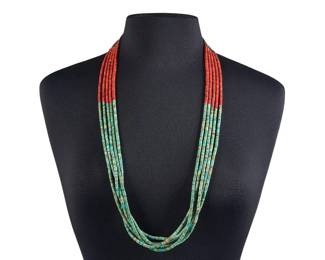 Multi-Strand Turquoise & Coral Necklace - LOT 54