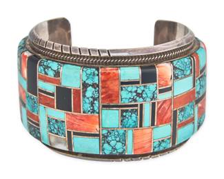 Wes Craig, Navajo Sterling & Multi-Stone Inlay Cuff - LOT 232