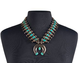 Vintage Southwestern Sterling & Turquoise Squash Blossom - LOT 18