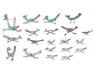 Navajo Sterling & Turquoise Roadrunner Pins - LOT 284